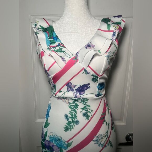 ASOS Floral Scuba Midi Dress Ruffle Mermaid Size 0 - Picture 6 of 8